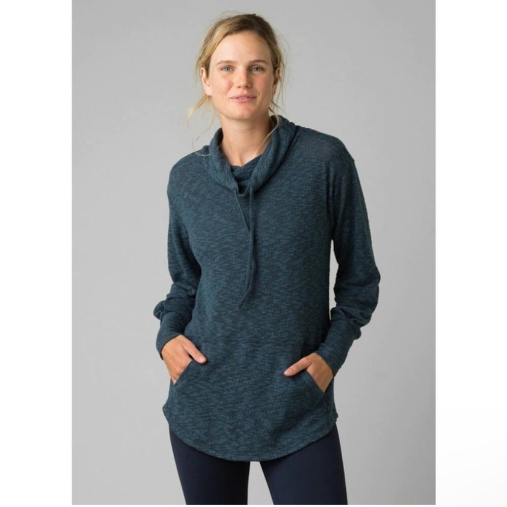 Prana - Heathered Grayish Navy Cowl Neck Pullover - Women’s XSMALL